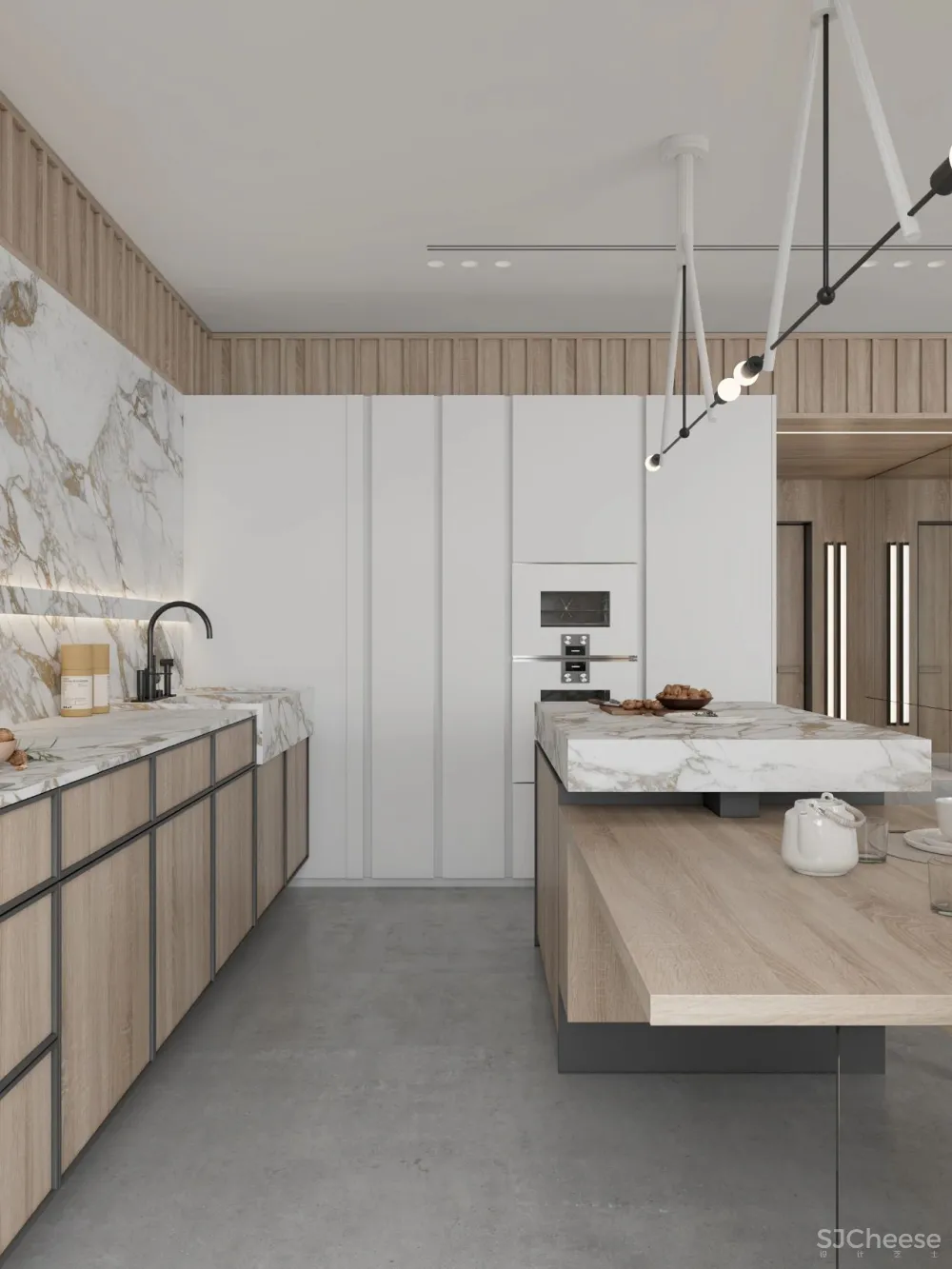 DE-DE新作 95m²简约私宅，大理石与原木的和谐