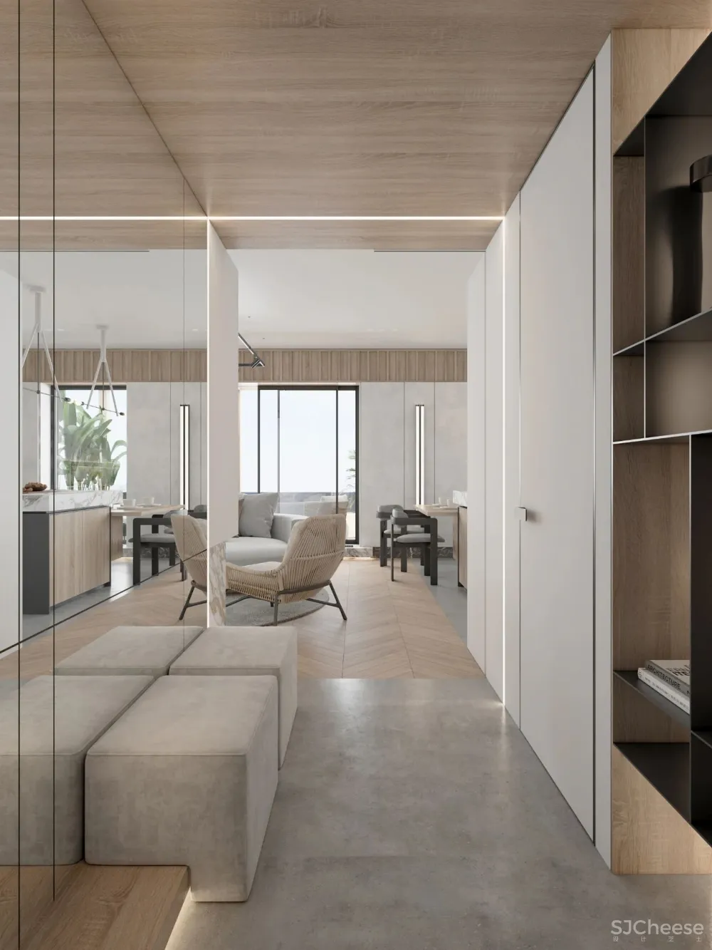 DE-DE新作 95m²简约私宅，大理石与原木的和谐