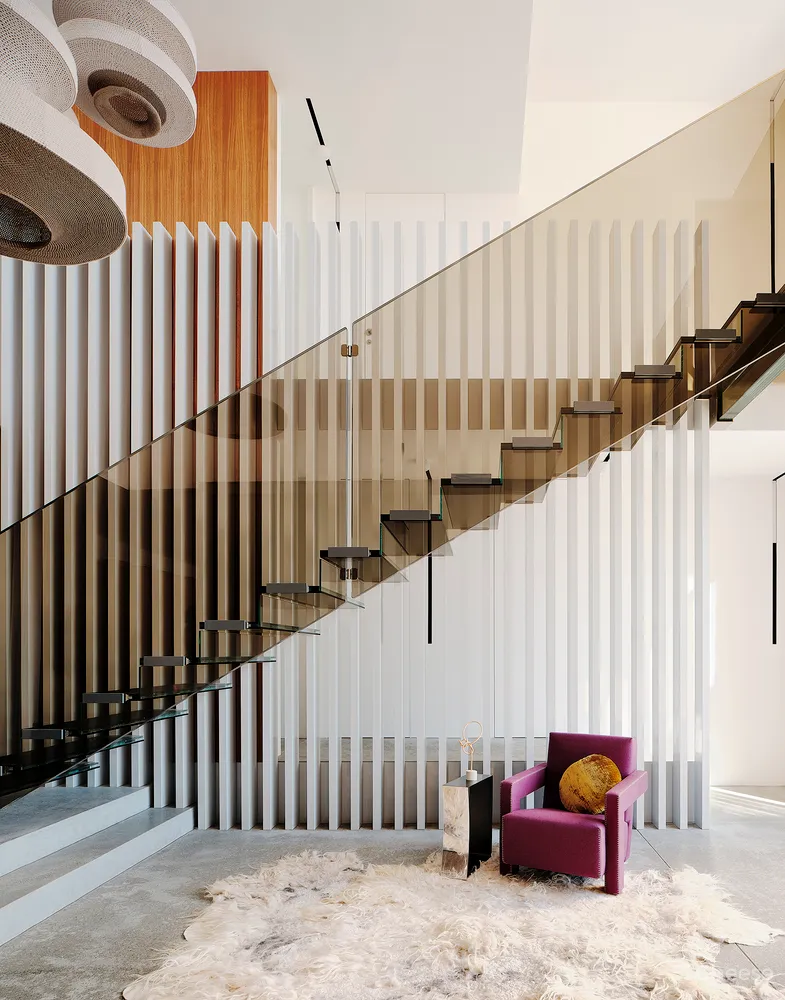 这栋180°全景「玻璃屋」,透明楼梯、网红滑梯,每件家具都是定制款!