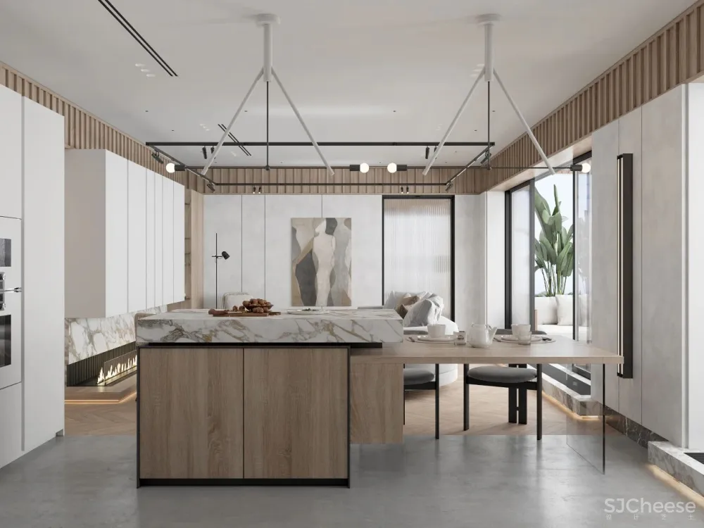 DE-DE新作 95m²简约私宅，大理石与原木的和谐