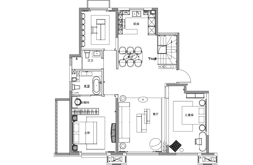 元禾大千设计 烟台「中海万锦」洋房下叠现代简约样板间