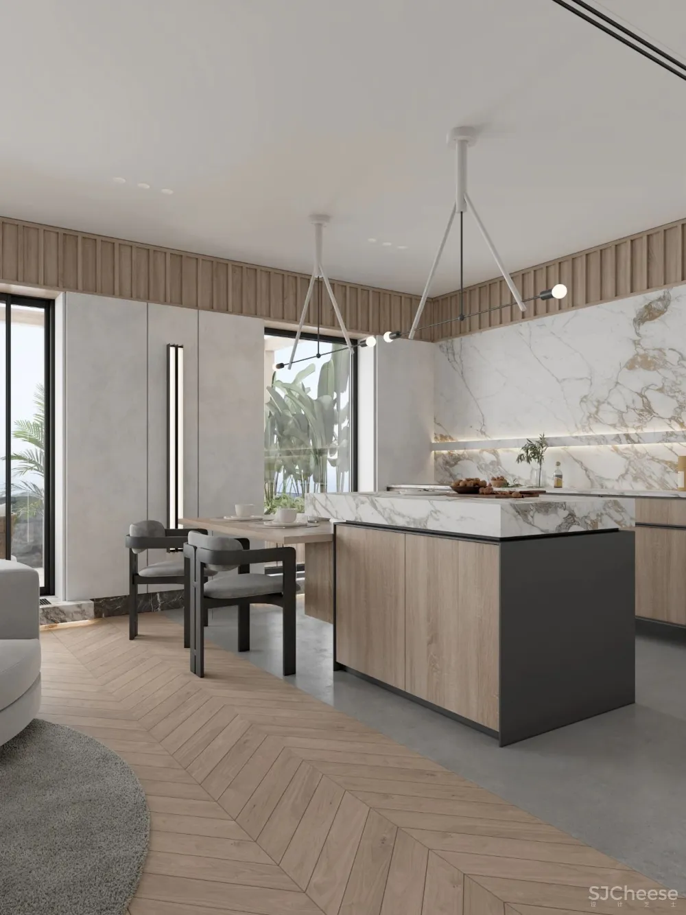 DE-DE新作 95m²简约私宅，大理石与原木的和谐