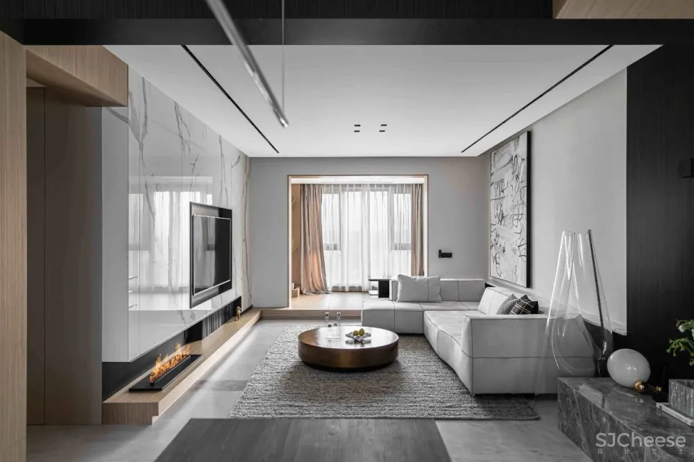 大理石 原木，80后业主的现代风四居室 花漾美作