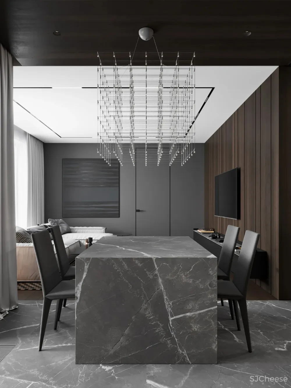 DE-DE新作 95m²简约私宅，大理石与原木的和谐