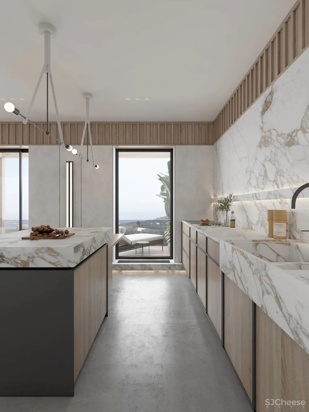 DE-DE新作 95m²简约私宅，大理石与原木的和谐