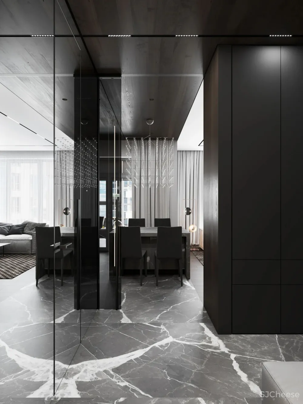 DE-DE新作 95m²简约私宅，大理石与原木的和谐