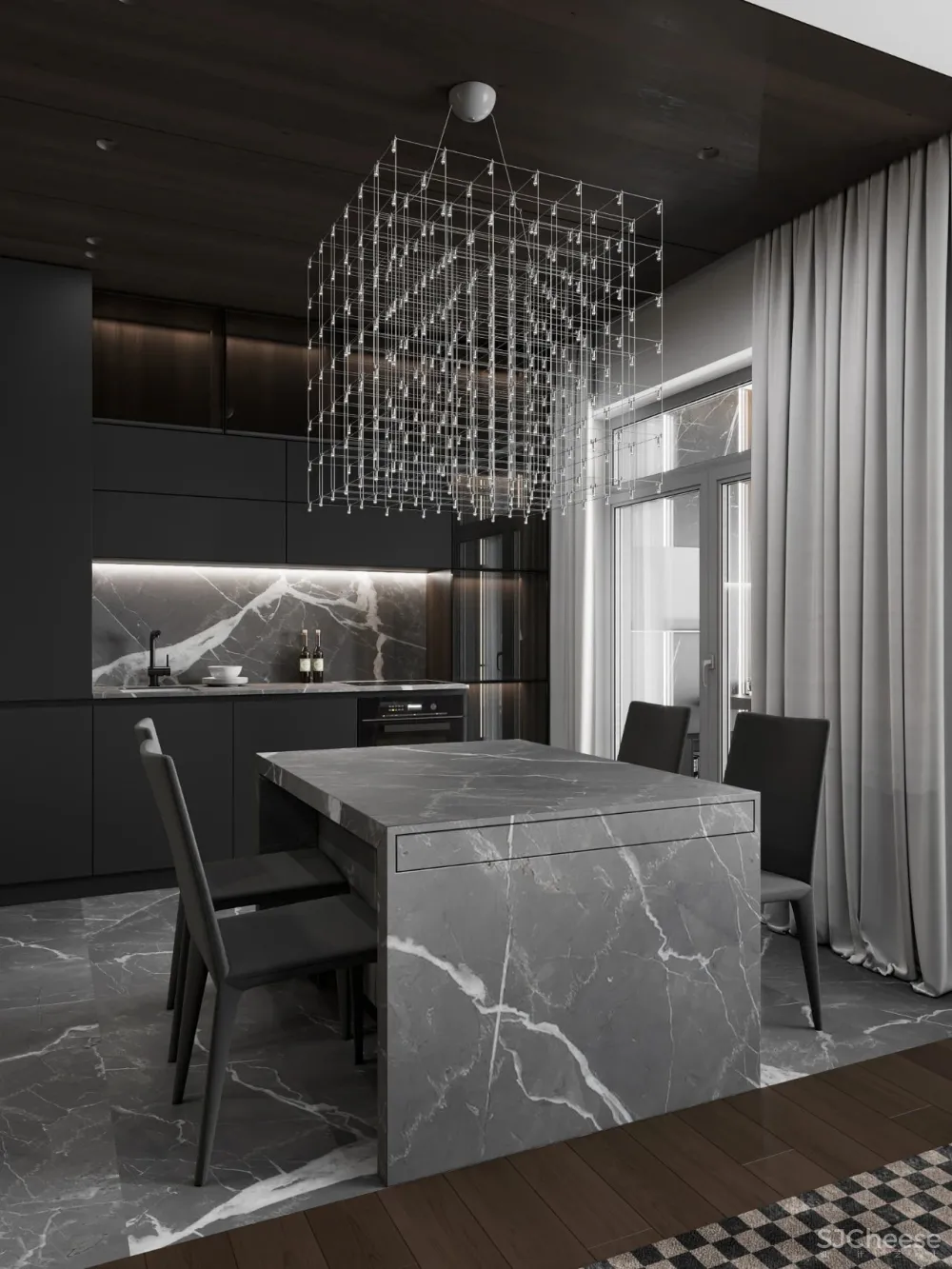 DE-DE新作 95m²简约私宅，大理石与原木的和谐