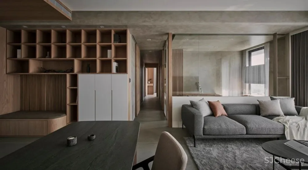 原木 水磨石，四口人的阅读之家 御见设计