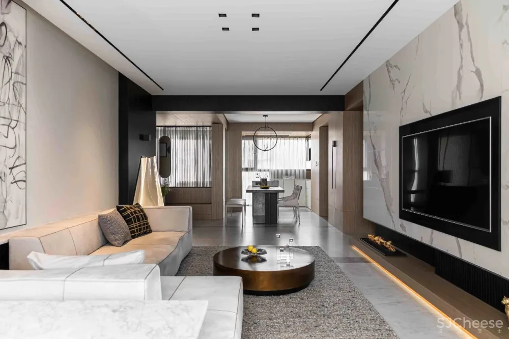 大理石 原木，80后业主的现代风四居室 花漾美作