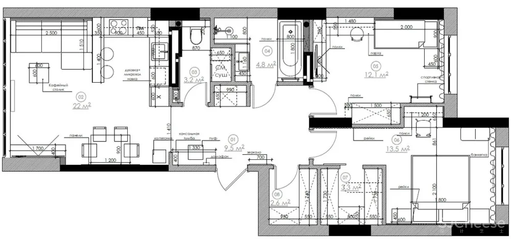 90㎡二居室,四口之家的紫色空间,漂亮!