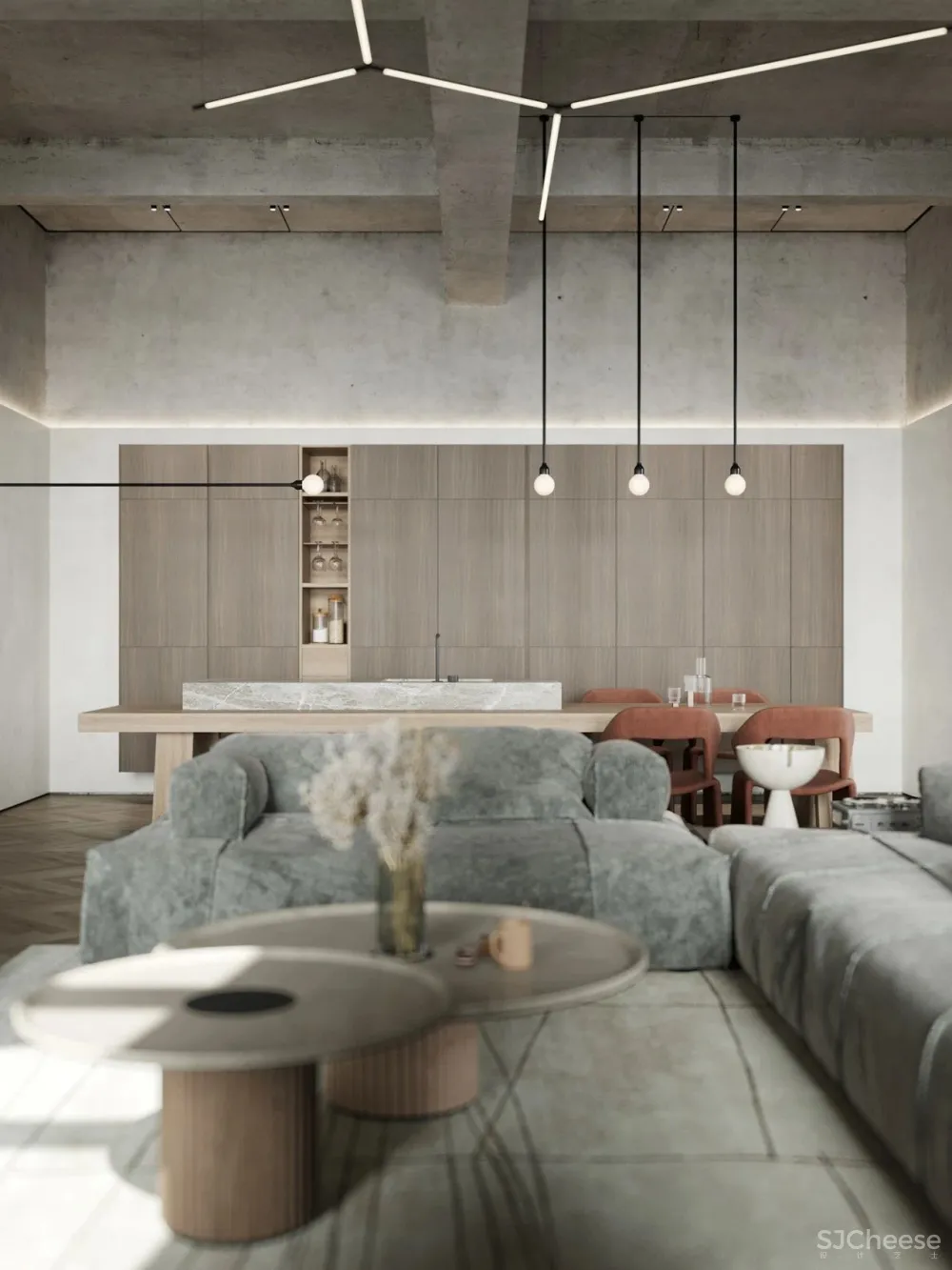 136㎡水泥灰 原木,独特舒适!
