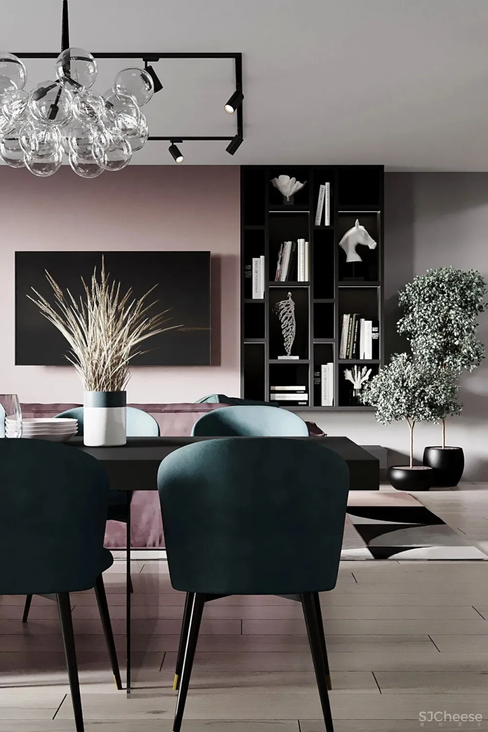 90㎡二居室,四口之家的紫色空间,漂亮!