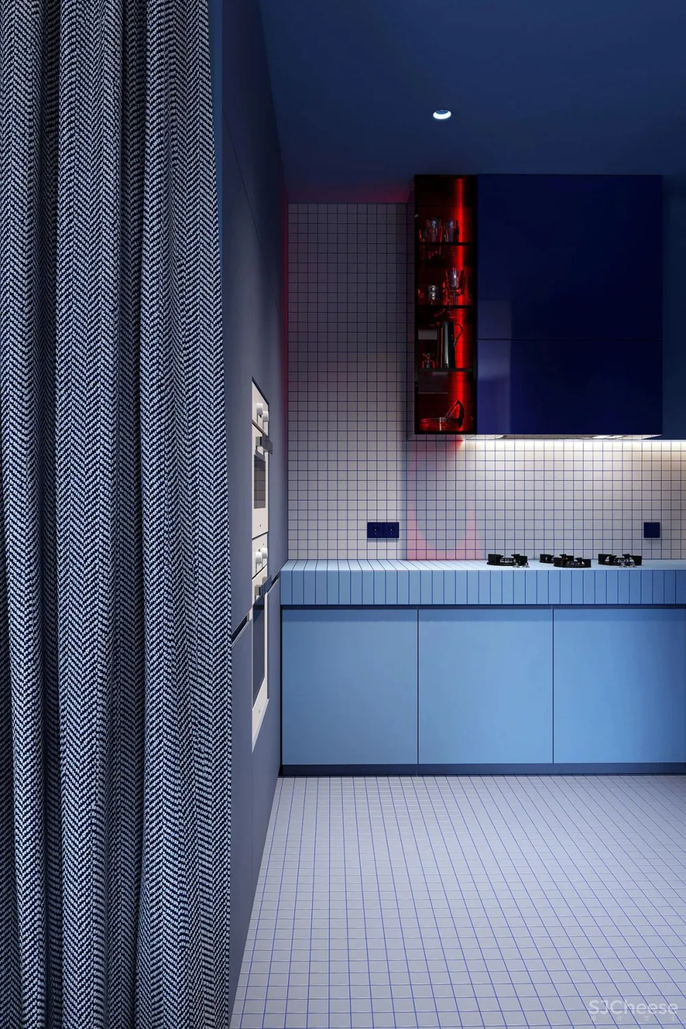 用蓝色和橙色装点室内,这间单身公寓充满了活力与精致