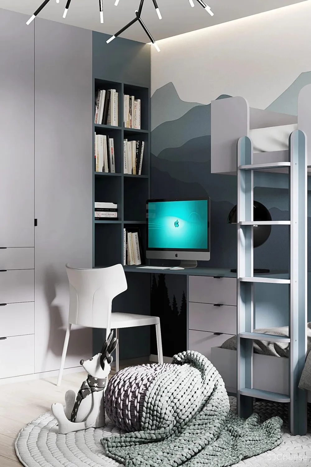 90㎡二居室,四口之家的紫色空间,漂亮!