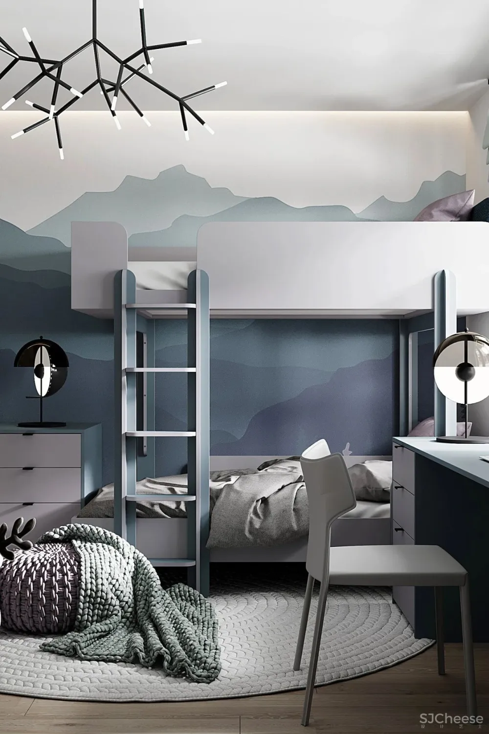 90㎡二居室,四口之家的紫色空间,漂亮!