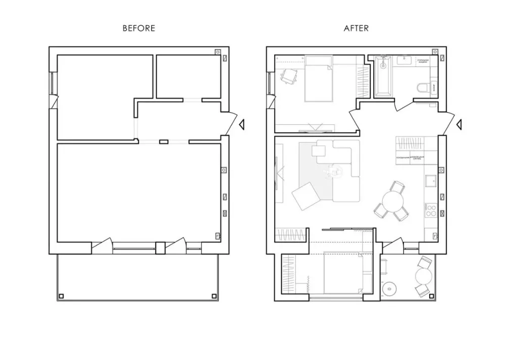 55㎡一居室变二居室,老外也学会了封阳台!