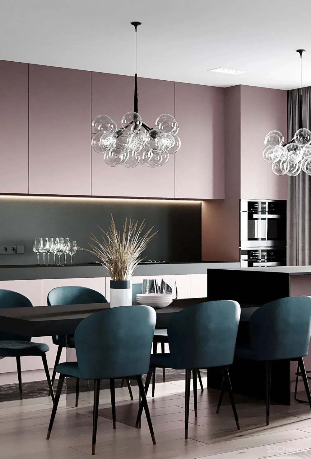 90㎡二居室,四口之家的紫色空间,漂亮!