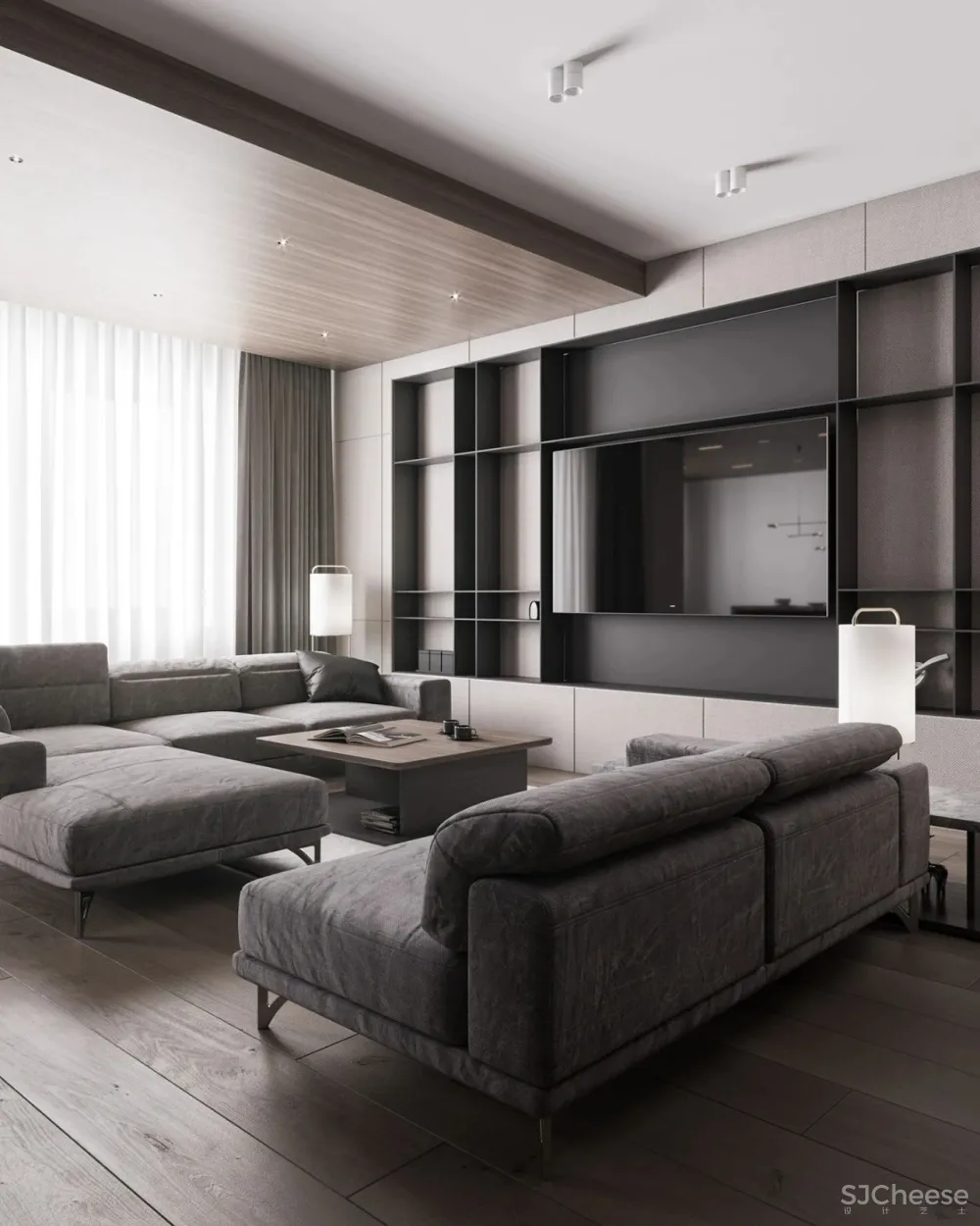 高级灰 原木，120m²现代轻奢私宅