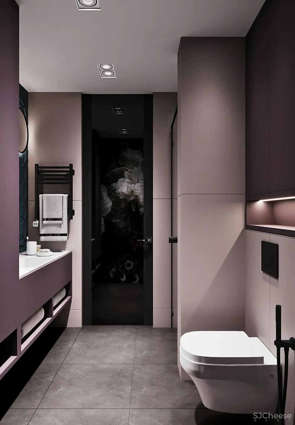 90㎡二居室,四口之家的紫色空间,漂亮!