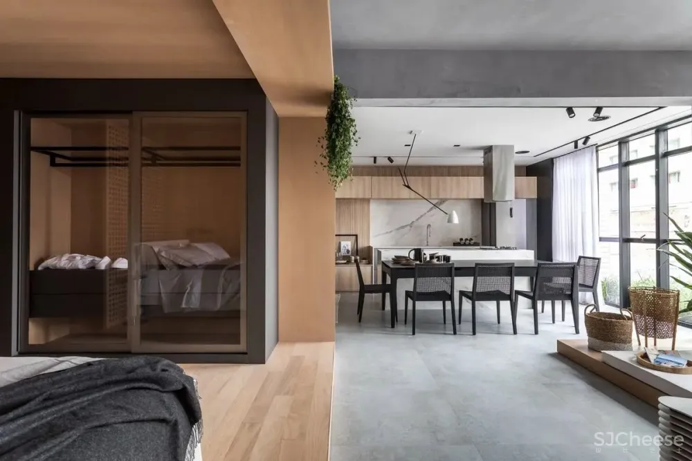 72㎡ 做个一室户,客厅、厨房、卧室全开放,这设计太个性了!