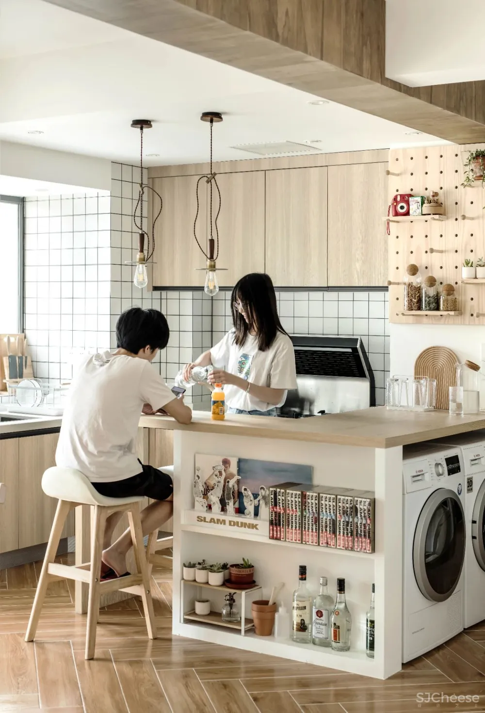 80㎡温馨日系风,LDK、亚麻色系、吧台...住两人一猫太“甜”了!