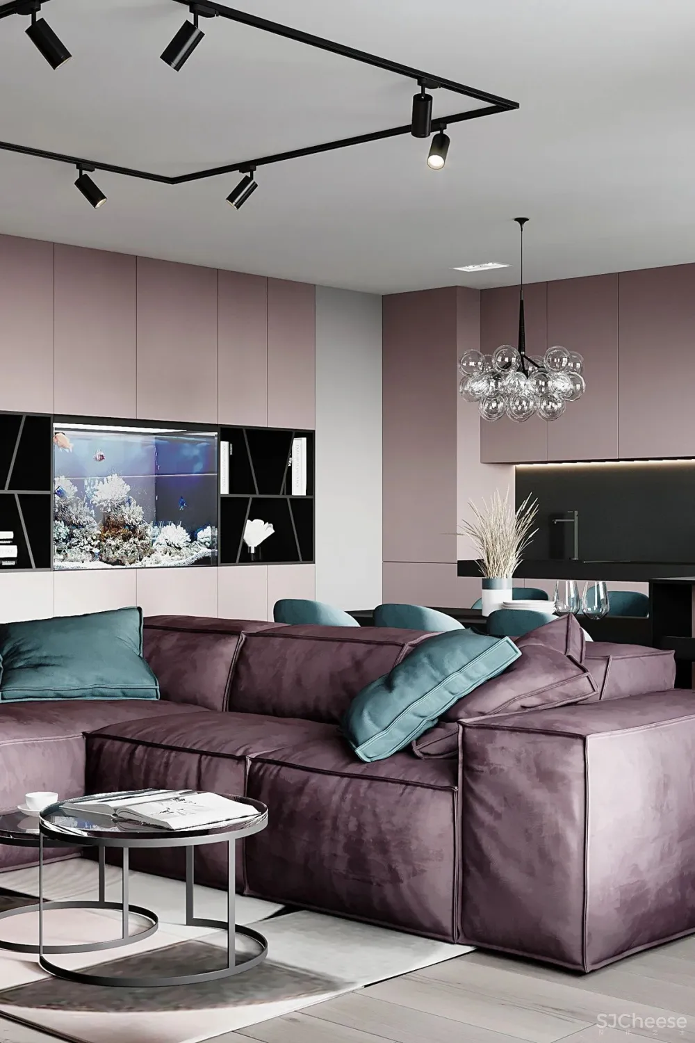 90㎡二居室,四口之家的紫色空间,漂亮!