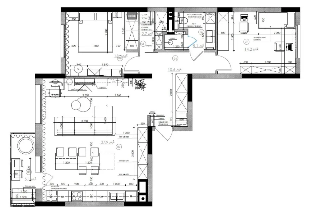 90㎡二居室,四口之家的紫色空间,漂亮!