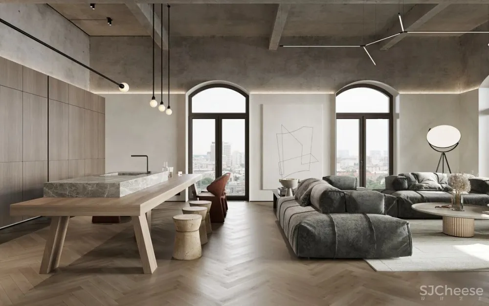 136㎡水泥灰 原木,独特舒适!