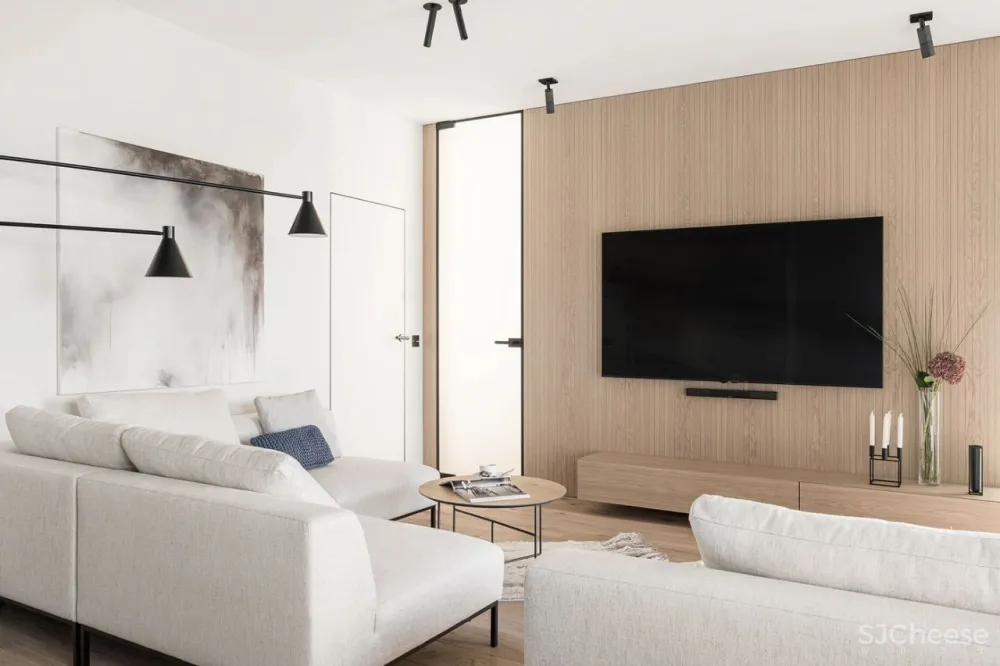 简约风的两室一厅,卧室用木饰面做背景太有范了!