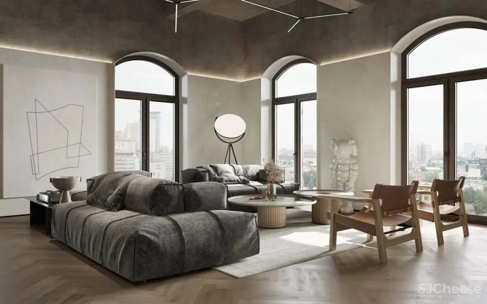 136㎡水泥灰 原木,独特舒适!