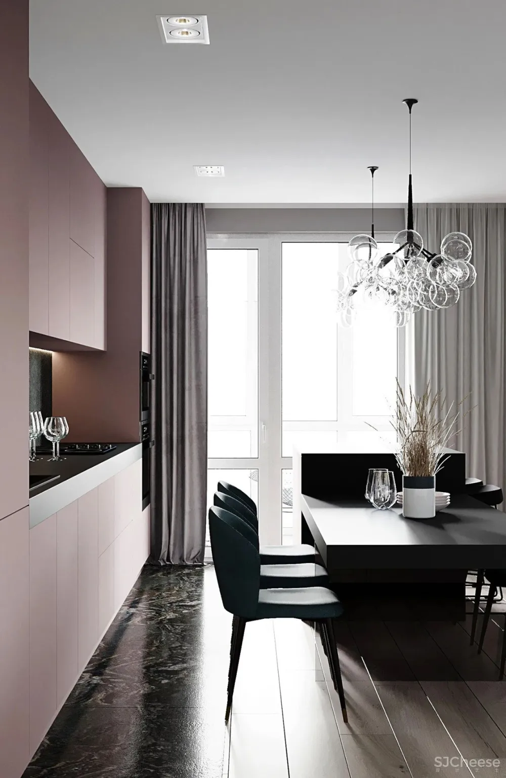 90㎡二居室,四口之家的紫色空间,漂亮!