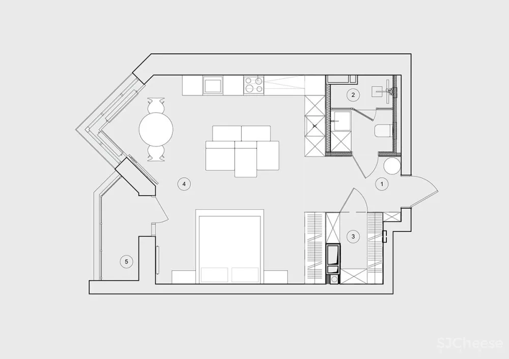 55㎡一室户装修花 16 万,还是全开放布局!