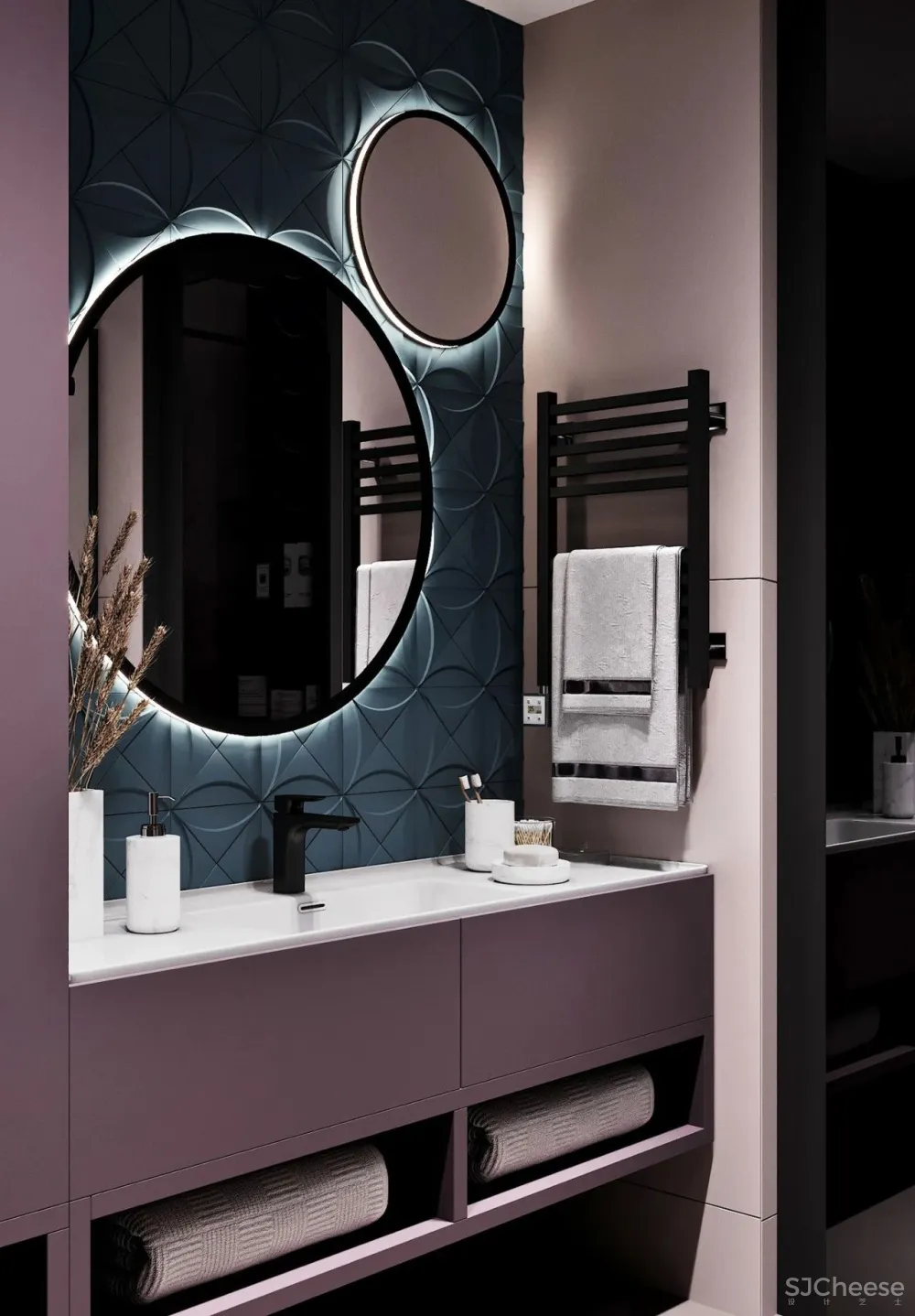 90㎡二居室,四口之家的紫色空间,漂亮!