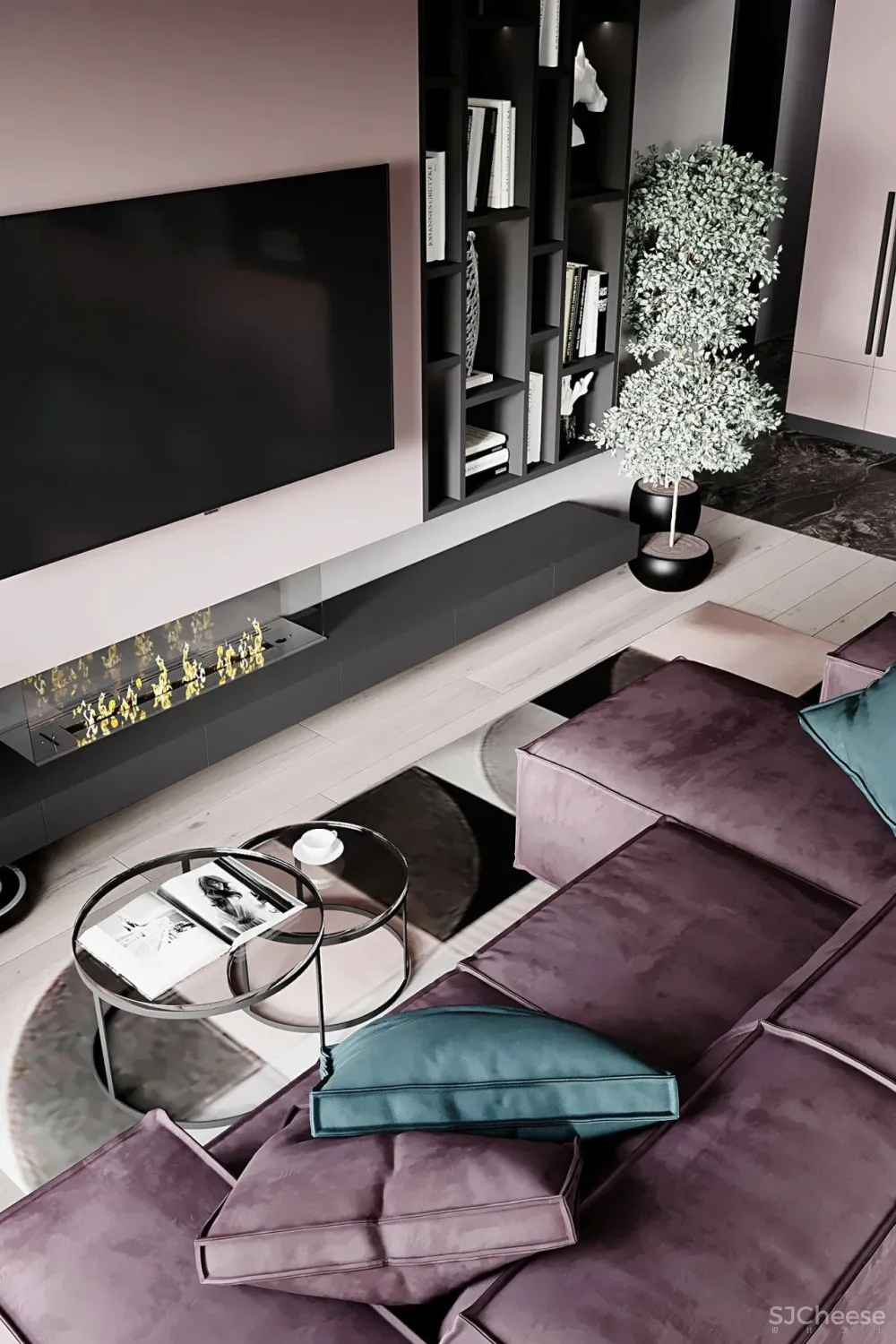 90㎡二居室,四口之家的紫色空间,漂亮!