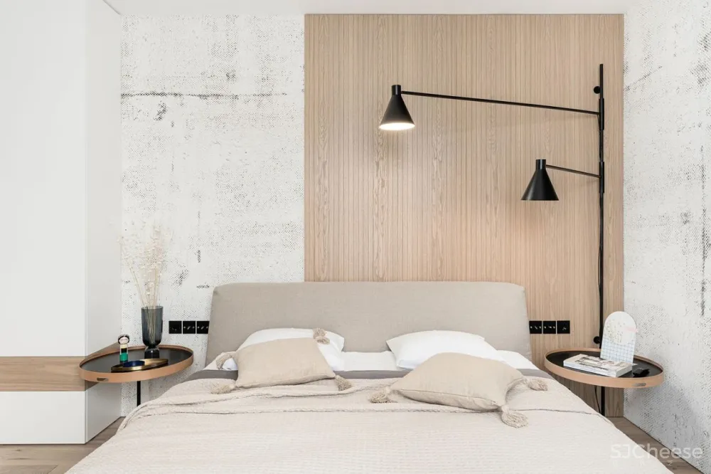 简约风的两室一厅,卧室用木饰面做背景太有范了!