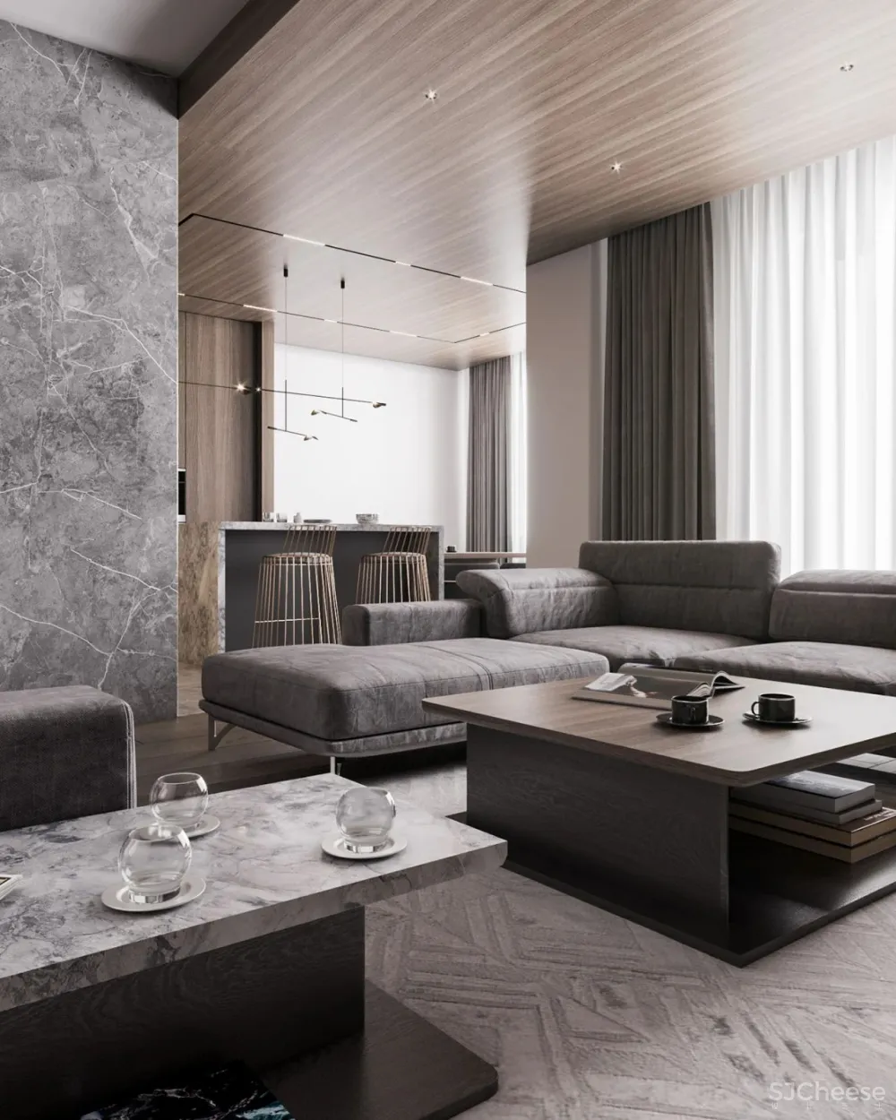 高级灰 原木，120m²现代轻奢私宅