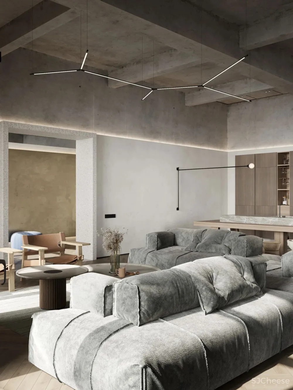 136㎡水泥灰 原木,独特舒适!