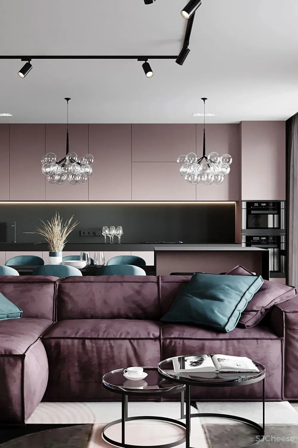 90㎡二居室,四口之家的紫色空间,漂亮!