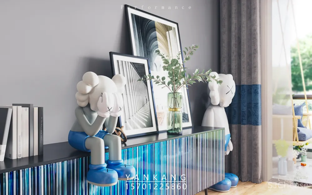 高端地产原创现代蓝色样板间效果图表现