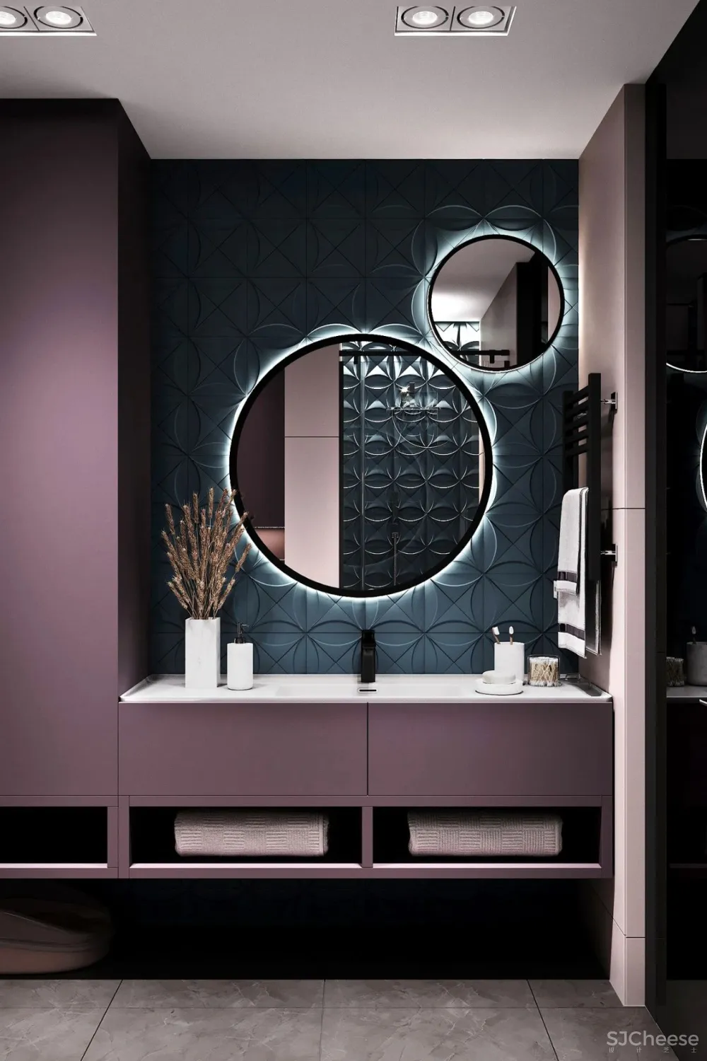 90㎡二居室,四口之家的紫色空间,漂亮!