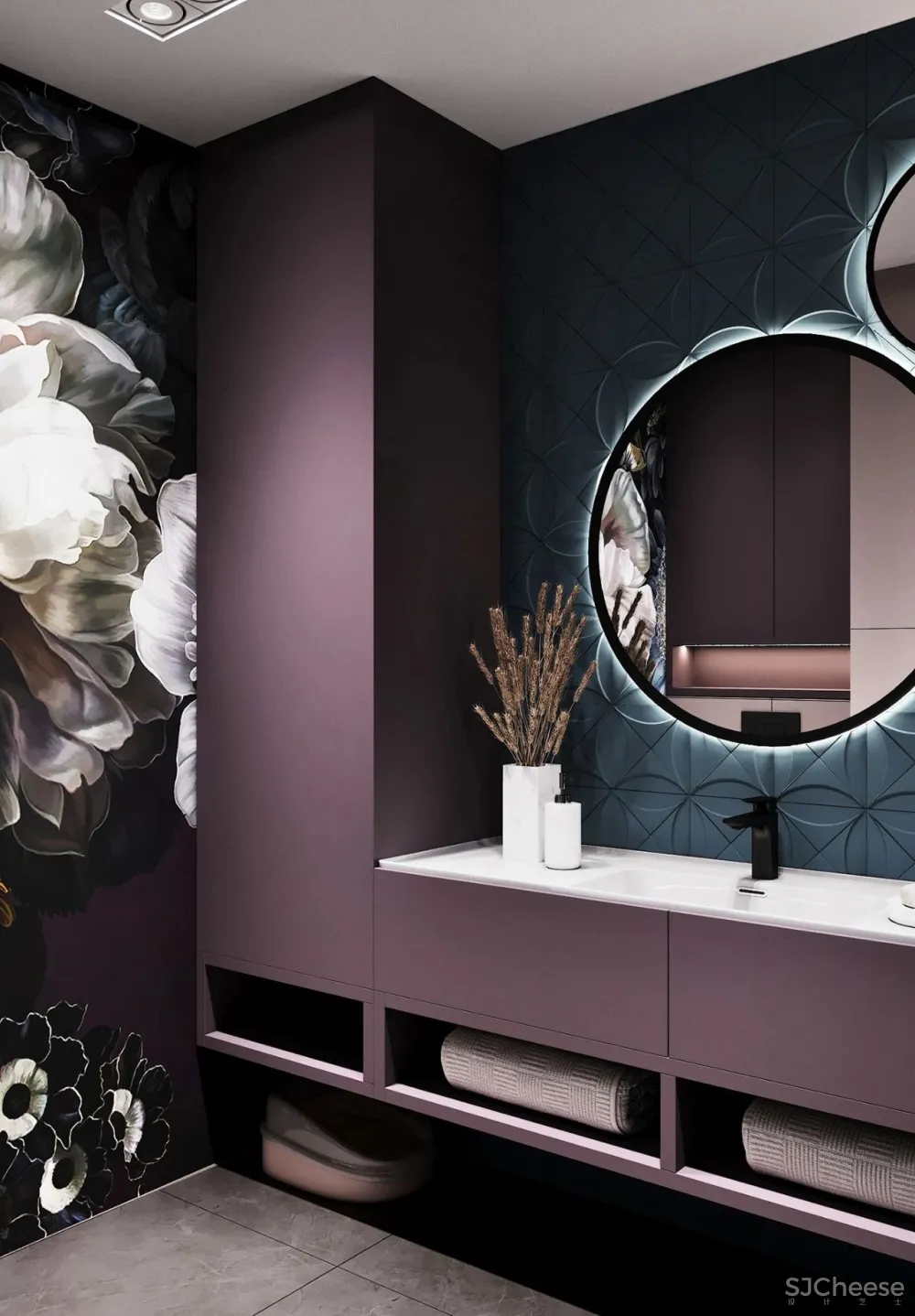 90㎡二居室,四口之家的紫色空间,漂亮!