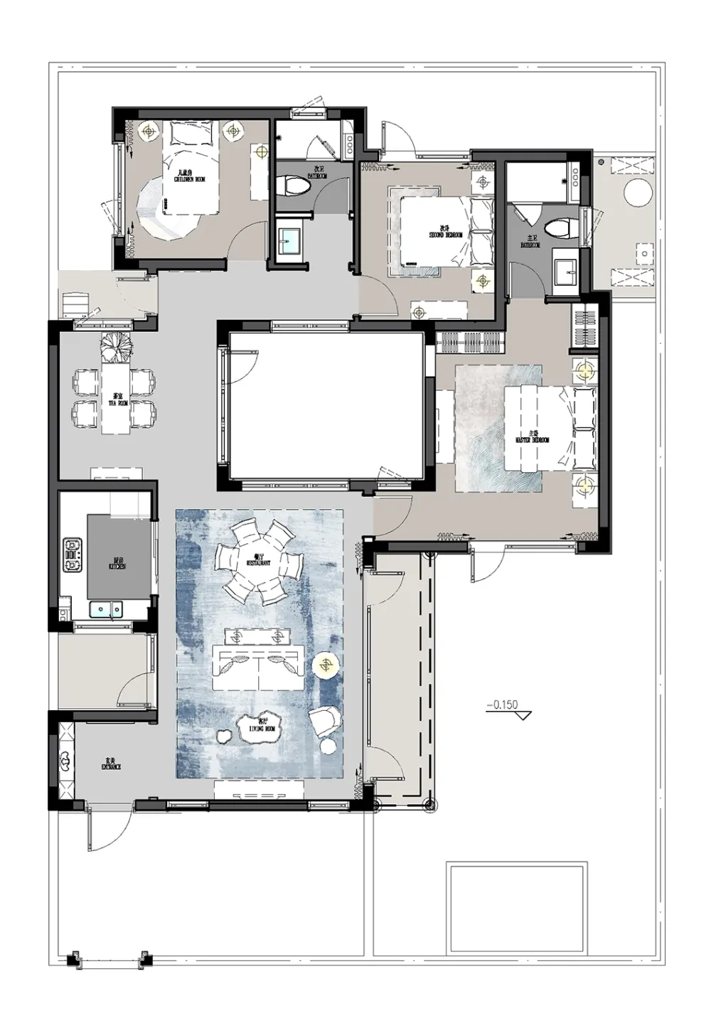130㎡中式合院，一花一木，满庭芳华！