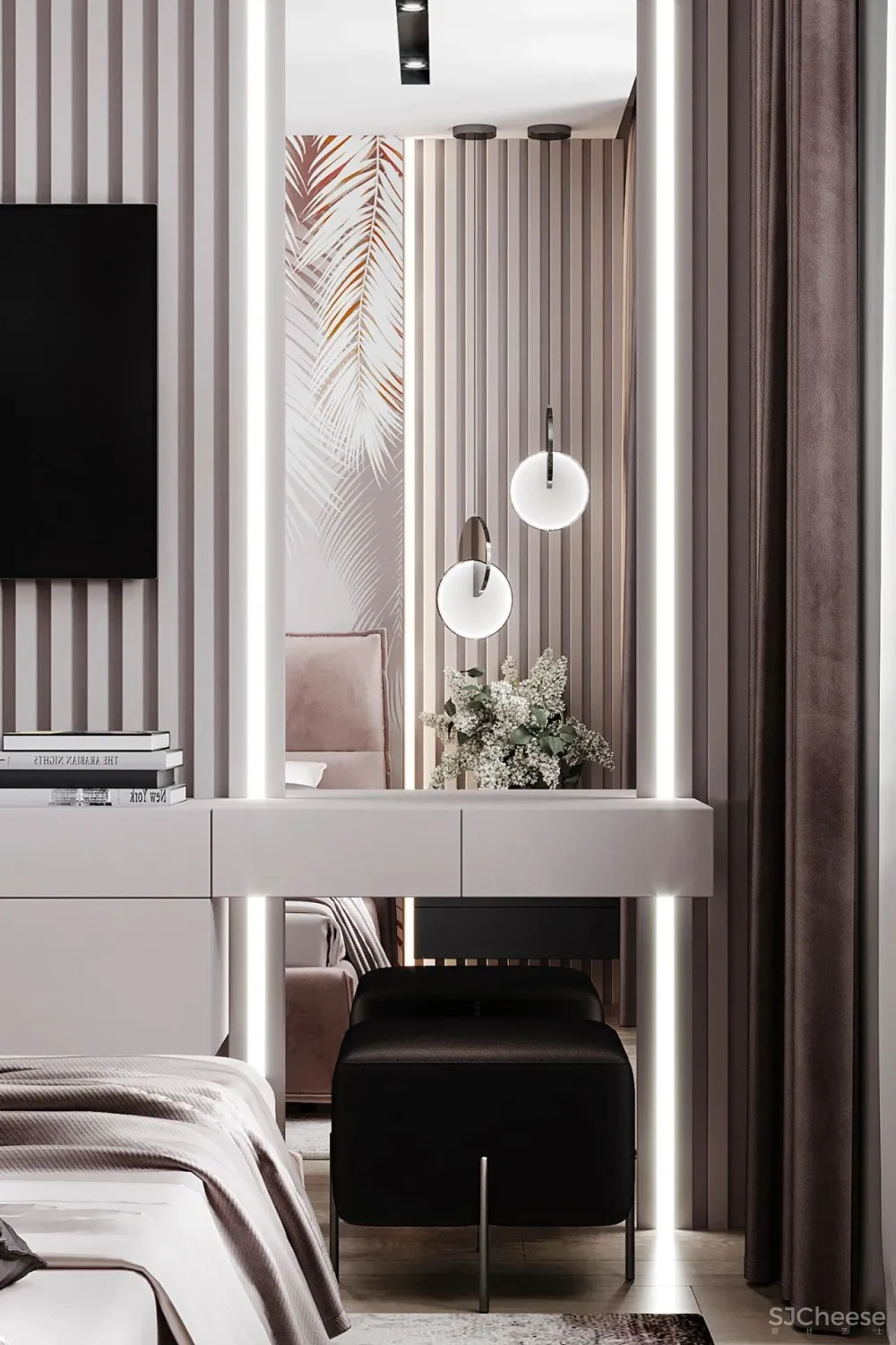 90㎡二居室,四口之家的紫色空间,漂亮!