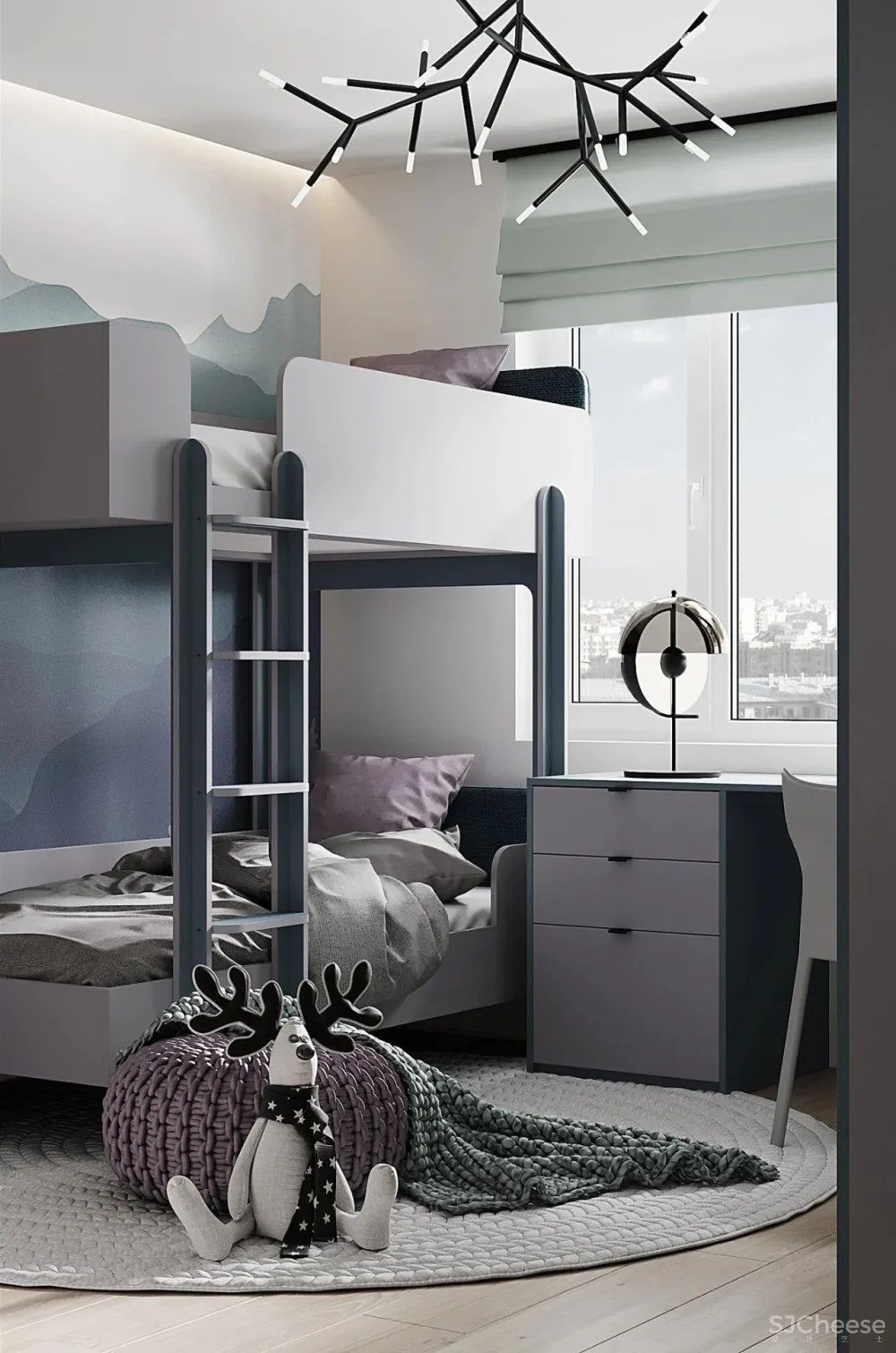 90㎡二居室,四口之家的紫色空间,漂亮!