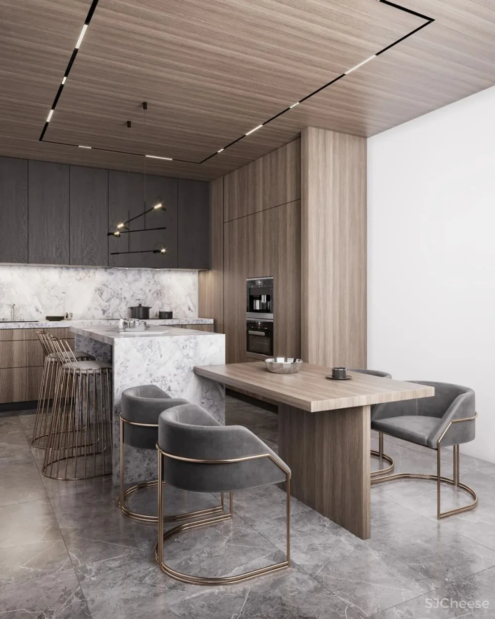 高级灰 原木，120m²现代轻奢私宅