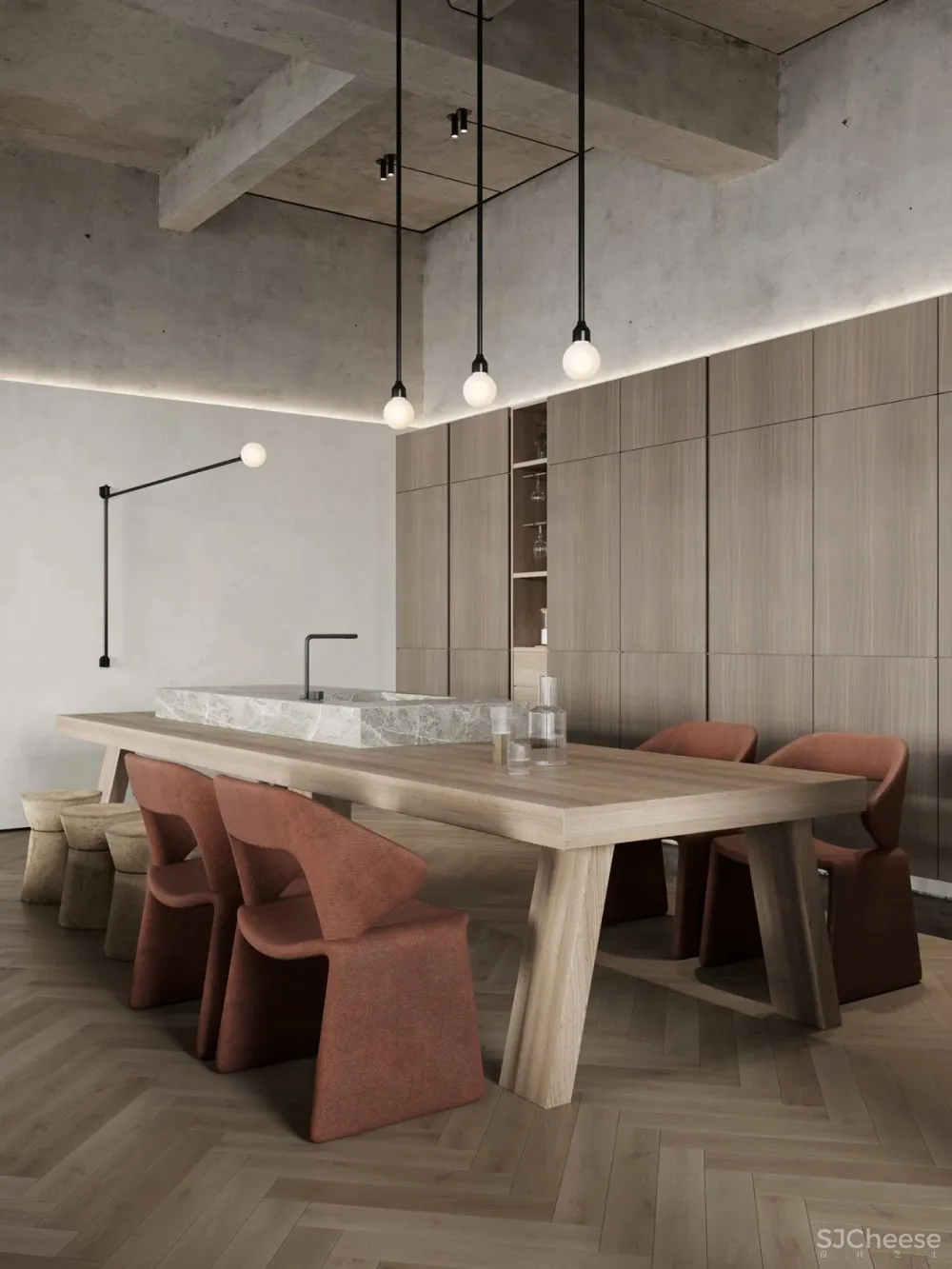 136㎡水泥灰 原木,独特舒适!