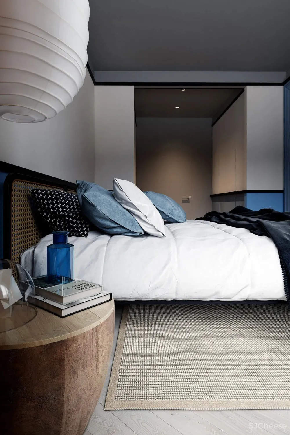 用蓝色和橙色装点室内,这间单身公寓充满了活力与精致