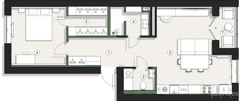 高级灰小公寓,一室户做分离式卫浴简约又大气