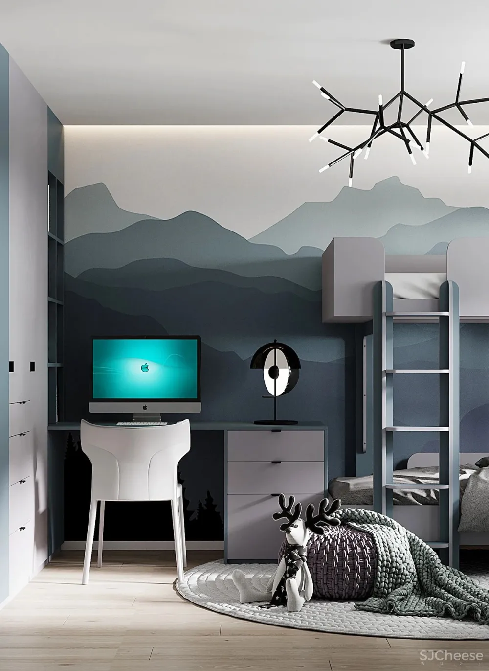 90㎡二居室,四口之家的紫色空间,漂亮!