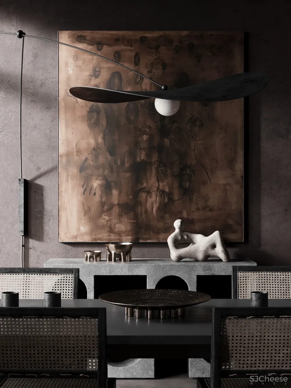 极简、黑色艺术抽象空间